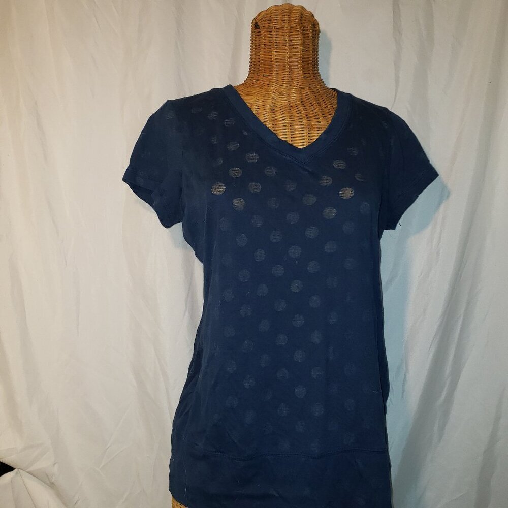 Maurices Women's Blue Dotted Short Sleeve Scoop Neck T-Shirt - L